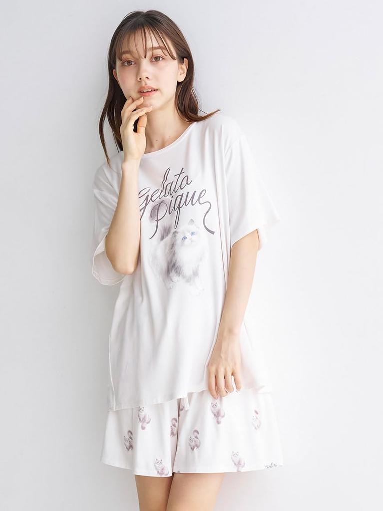 Gelato Pique CAT Print T-Shirt (PWCT252263IVRF)