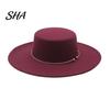 Classic Wide Brim Hat Retro Flat Top Hat, Wool Felt Pork Pie Bowler with Stylish Headwear for Women Metal Ring, Trilby Men Autumn Winter Warm Fedora