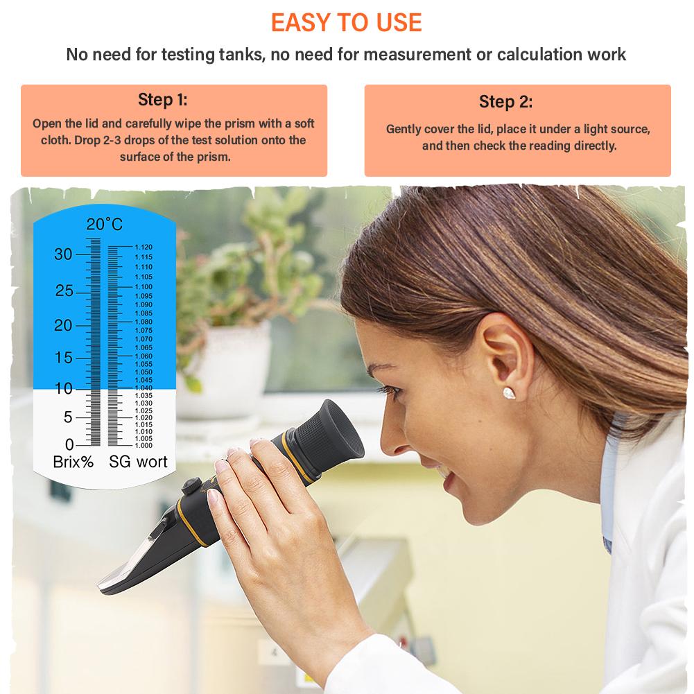 YAGO Homebrew Hydrometer Beer Wine Refractometer Brix 0-32% SG Wort 1.000-1.120 Dual Scale Optical Tester for Brewing