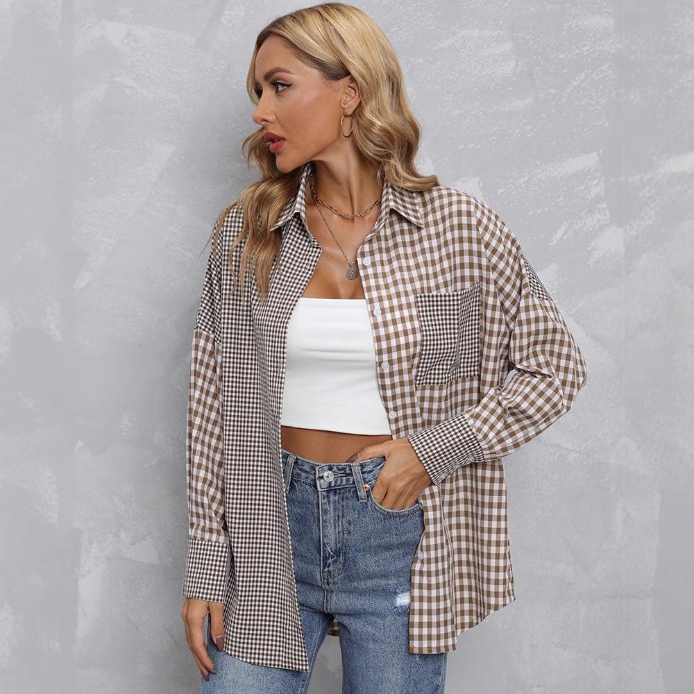 Women's Casual Plaid Shirt Long Sleeve Loose Fit Button Down Top with Multiple Color Options