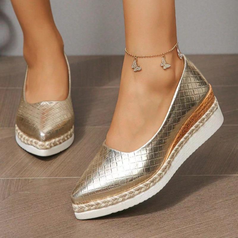 Damenschuhe Flachmund Einzelne Schuhe Spitze Zehenpartie Keilabsatz Plateau Schuhe für Frauen Slipper Leder Freizeit Schuhe Zapatos Mujer