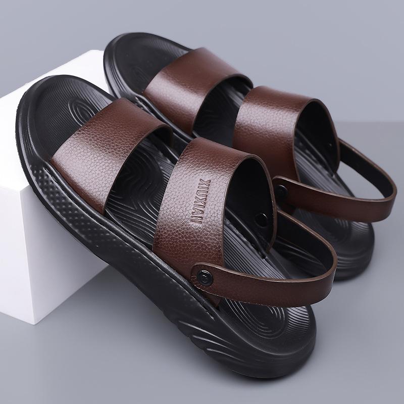 Fashion Summer New Leather Sandals for Men Fashion Casual Solid Color Dual-use Beach Shoes Male Soft Sole Designer Slipper Shoes Man