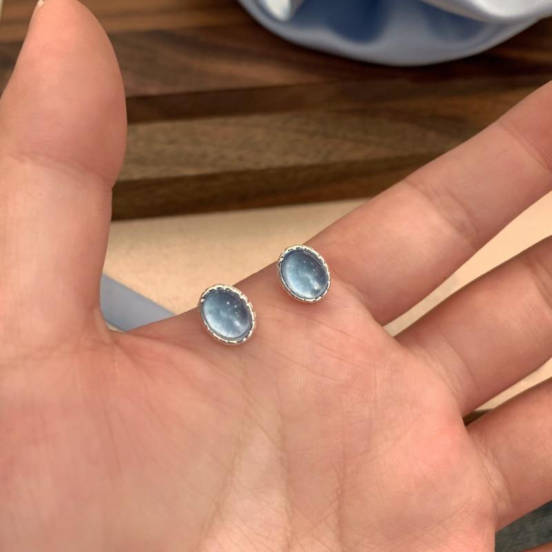 Свежие Компактные Серьги-Овалы Морского Синего Цвета Женственные Простые Нишевый Дизайн Высококачественные Нежные Универсальные Серьги 1Pcs