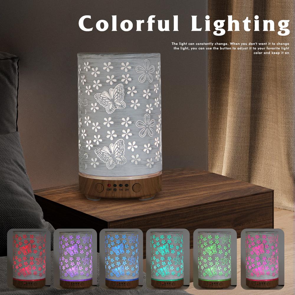 100ml Essential Oil Diffuser Seven-Color Aroma Light Butterfly Ultrasonic Air Humidifier Room Scent Diffuser with Timer Function