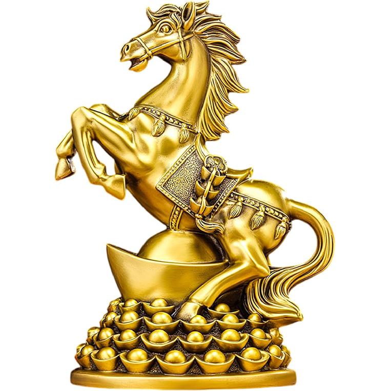 Aris & Juno Messingpferd mit Yuanbao Feng Shui Statue – Chinesische Erfolg & Reichtum Figur für Eingangsbereich, Home-Office Schreibtisch oder Regal Dekoration, Geschenk für