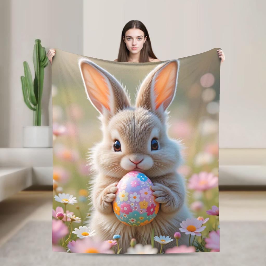 Easter Bunny Floral Patter Blanket Warm Cozy  Throw Blanket Winter Adults Child Living Room Travel Bedspread