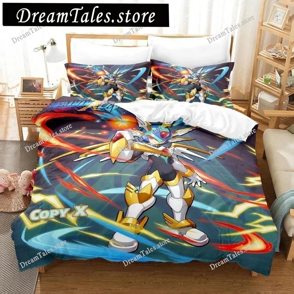 Mega Man X Dive Bedding Set,Rock Man Duvet Cover 3D Print Quilt Cover Pillowcase Single Double Size Boys Girls Birthday Gift741