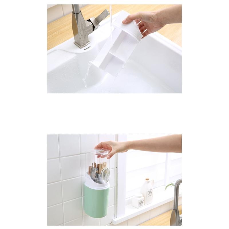 T02C!Wall Mounted Chopsticks Cage No Hole Kitchen Tableware Storage Chopsticks Rack Portable Plastic Chopsticks Tube