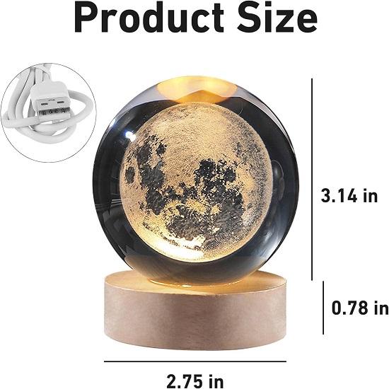 Moon Crystal Ball Night Light,h Glass Ball Night LED Lamp with Woodern Base,Decorations Gifts