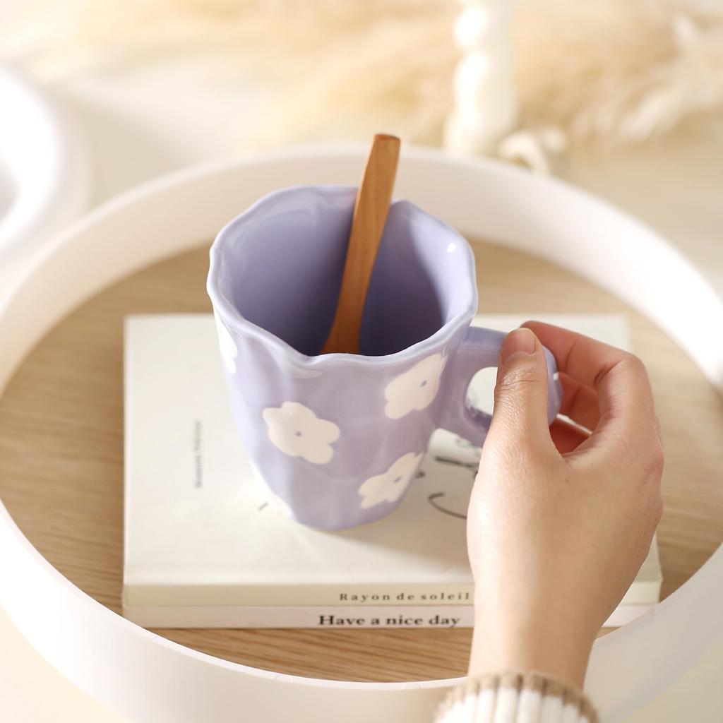 300ML Blue Cloud Hand Pinch Mug Creative Ceramic Milk Coffee Cup Irregular Tea Milk Juice Water Cup Office Student Drinking Gift