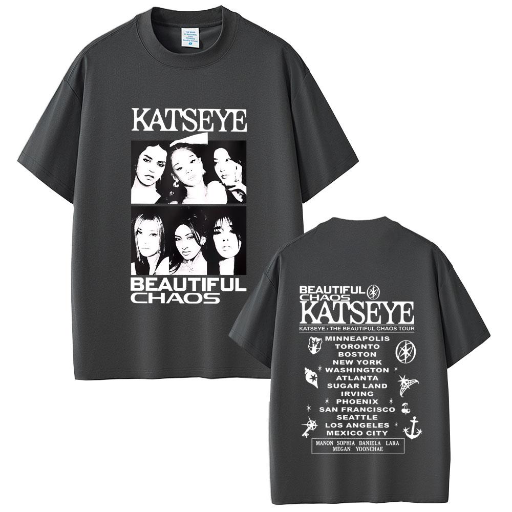 Korean Girl Group KATSEYE Beautiful Chaos Tour Tshirt Summer Casual Cotton Suitable for Both Men Women Oversized Tshirt