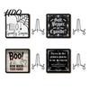 Bathroom Countertop Ornament Halloween Wooden Table Sign, Cute Spooky Ghost Plaque with Autumn Home Decorations Metal Stand for Kitchen Shelf