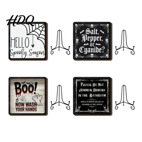 Bathroom Countertop Ornament Halloween Wooden Table Sign, Cute Spooky Ghost Plaque with Autumn Home Decorations Metal Stand for Kitchen Shelf