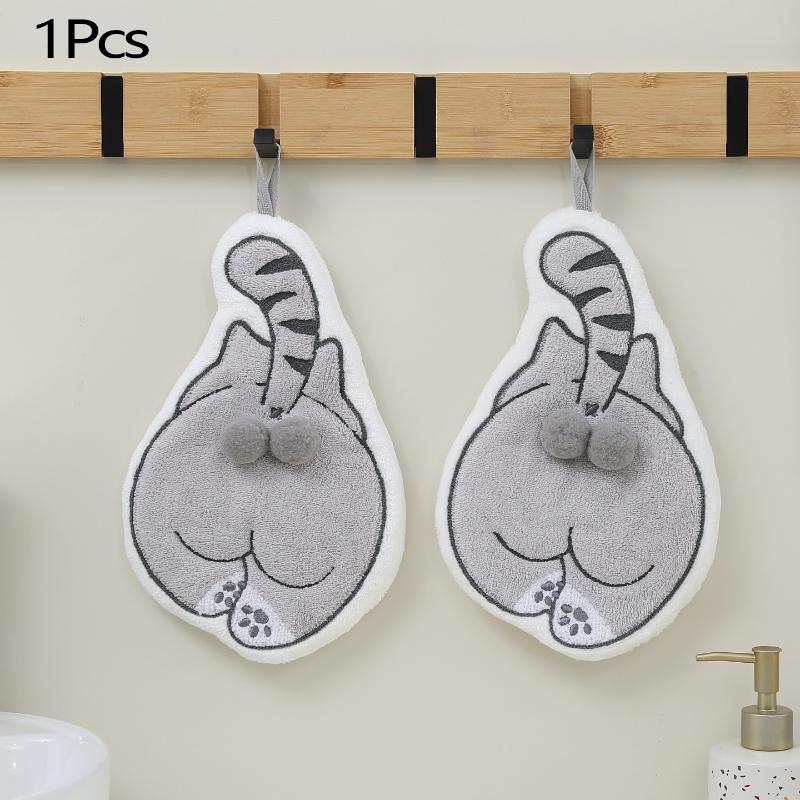 

/1pc Bathroom Soft Absorbent Handkerchief Wipe Towel Cat Back Hanging Towel Kitchen Hand Towel Coral Design Cartoon Kids Towels