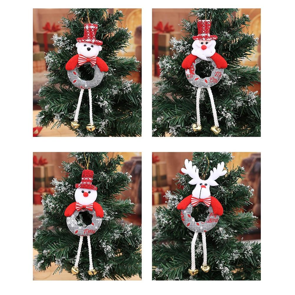 Christmas Tree Hanging Ornaments Set of 4 with Bells Featuring Delicate Hollow Out Santa Snowman Reindeer Bear for Holiday Decor