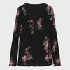 Autumn Black Long-Sleeve Printed Pullover: Mid-Length, Loose-Fit, Round-Neck T-Shirt