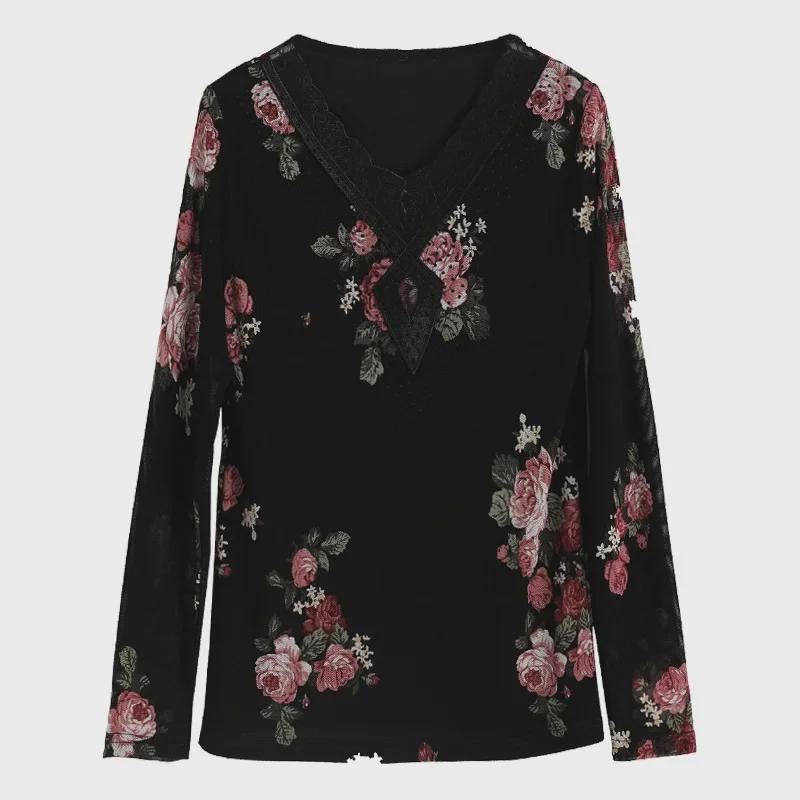 Autumn Black Long-Sleeve Printed Pullover: Mid-Length, Loose-Fit, Round-Neck T-Shirt