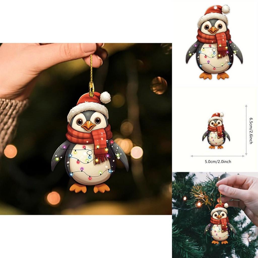 Christmas Penguin Acrylic Car Mirror Ornament With Cartoon Style For Car Interior Decor
