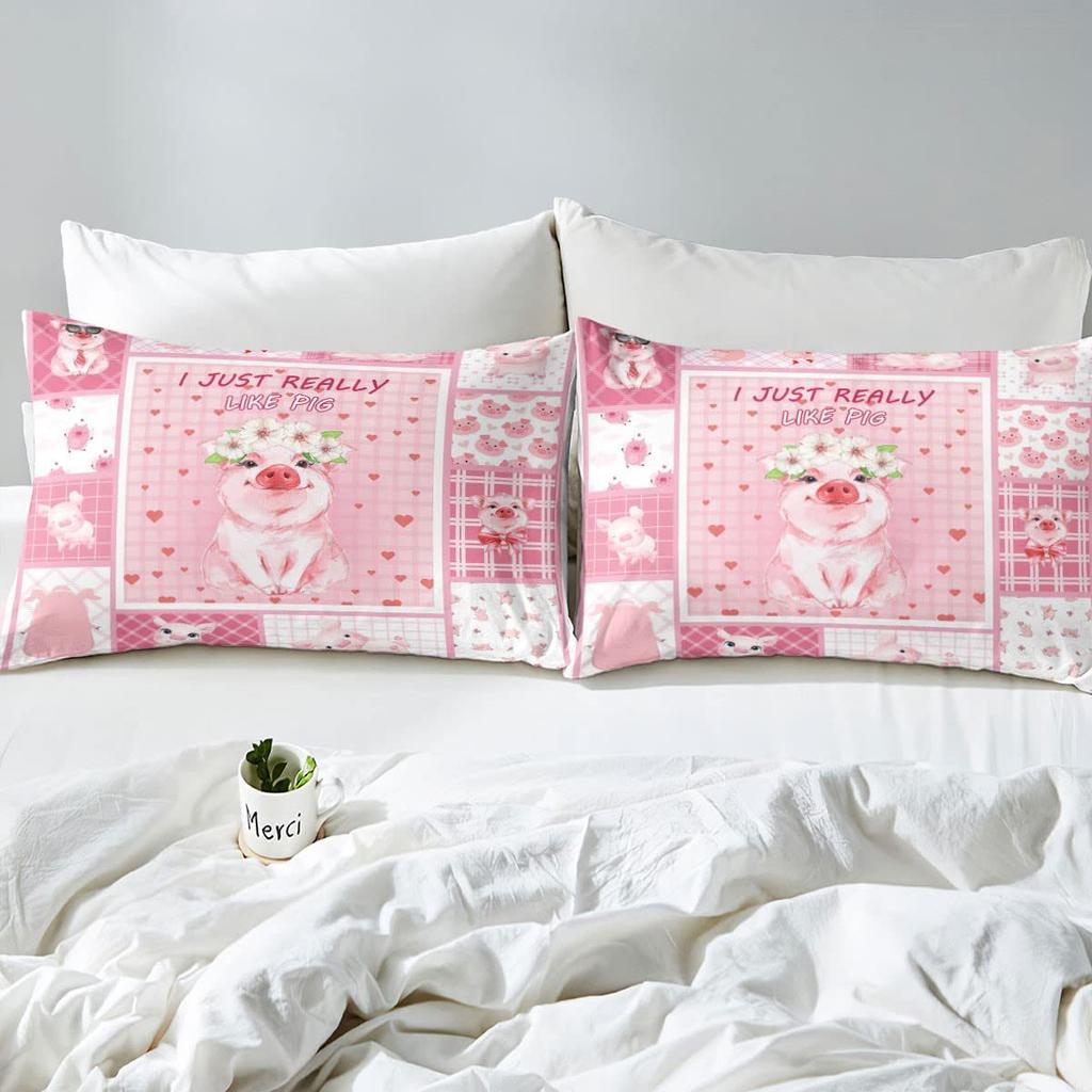 Cartoon Pink Pig Bedding Three-Piece Quilt Cover