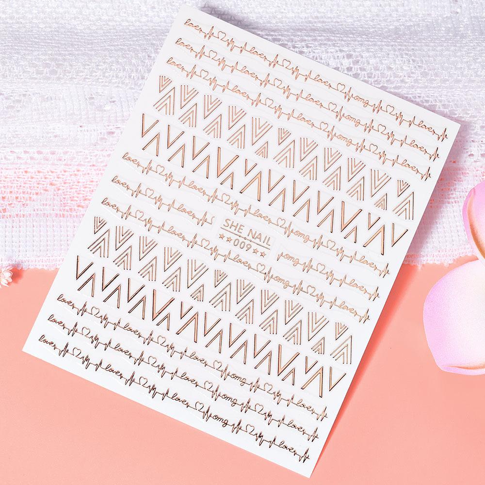 Egyptian Alien Text Full Sticker Geometric Shape Manicure 3D Rose Gold Silver Nail Diy Manicure Sticker