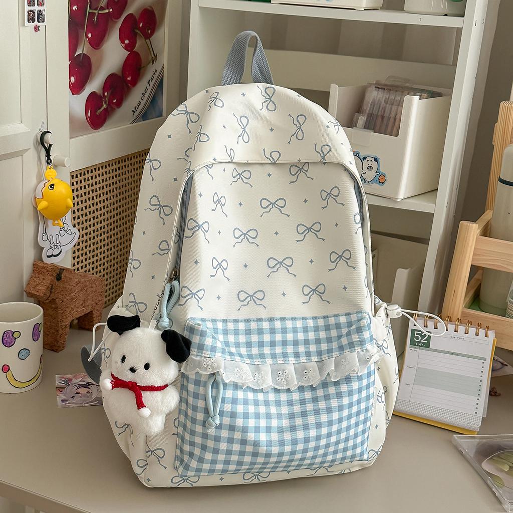 Schoolbag High-value college style schoolbag Women's bow lace backpack Junior high school student literary and fresh backpack