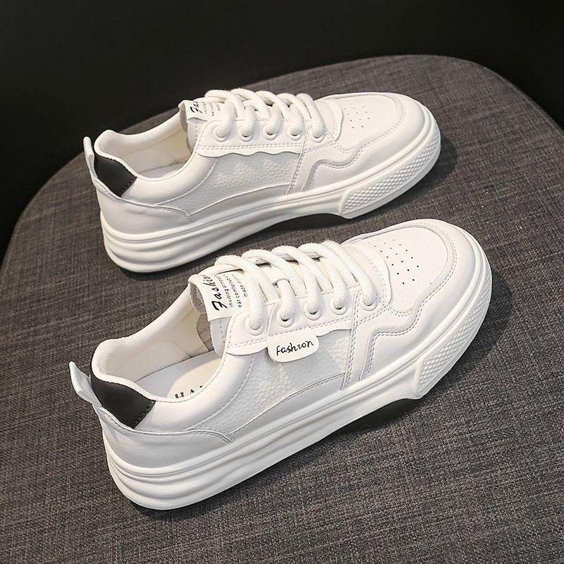2025 Spring Women's Trendy White Breathable Thick-Soled Korean Style Versatile Casual Sneakers