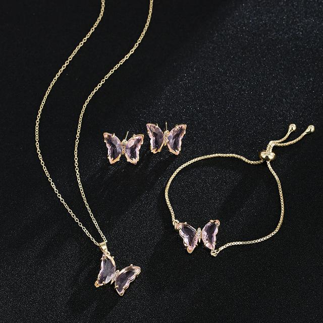 

Бабочка стеклянный материал романтические украшения браслет ожерелье серьги комплект для женщин свадебный ужин платье аксессуары