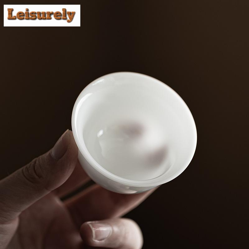 1pc/set Handmade Ice Seed Jade Porcelain Teacup Small White Photopermeability Cup Master Cup Meditation Cup Kung Fu Teaset 11ml