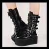 Fashion Gothic Street Cool Woman Boots Wedges Buckles Big Size 43 Glittered Black Chunky Platform Motorcycles Boots Women