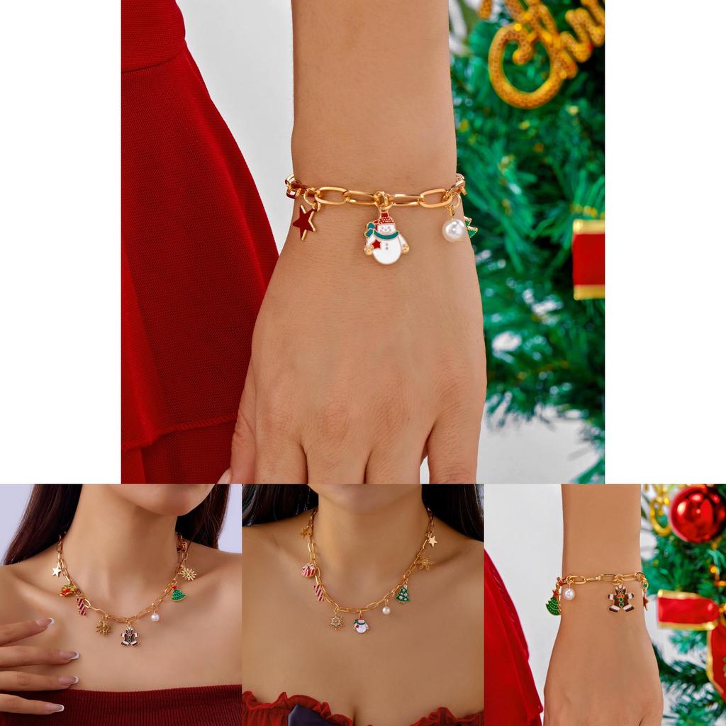 Snowflake Christmas Necklace And Earrings Set With Alloy Accents For Seasonal Gift