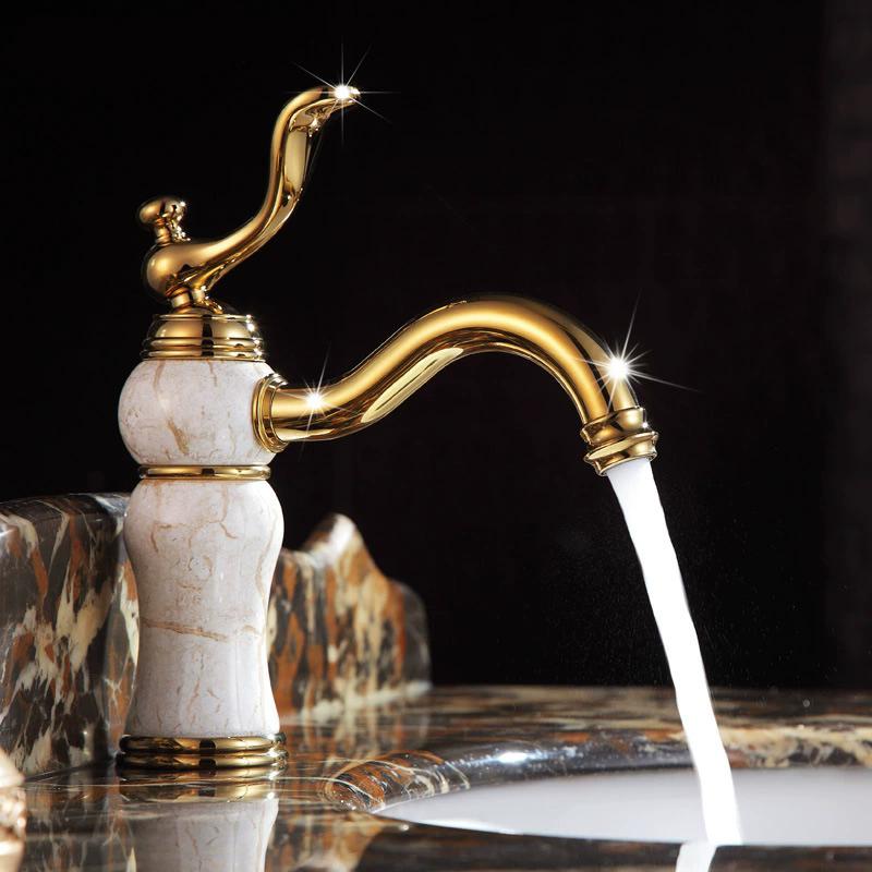 Rose Gold Bathroom Faucet Brass Gold Jade Basin Faucet Artwork Bathroom Lavotory Faucet Hot & Cold Mixer Tap Sink Faucet
