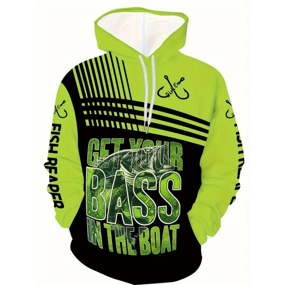 Fashion Fishing Pattern Print Hoodies for Man Autumn Winter Outdoor Loose Enthusiast Long Sleeve with Pockets Men's Sweatshirt