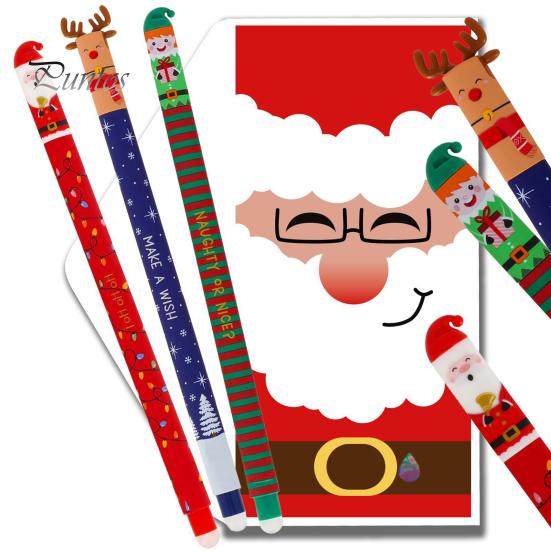 Reindeer Pen Erasable Set Christmas Theme Santa Elf Design Stationery Supplies Smooth Writing Pens for Students Teachers Cute Holiday