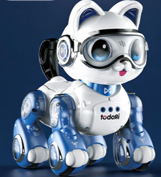 Умный Бионический Робот-кошка 2026 Детская Игрушка Девочки 3-6 Лет Голосовое Управление Сенсорное Взаимодействие ИИ Обучение Подарок на День Рождения Пластик Cat синий