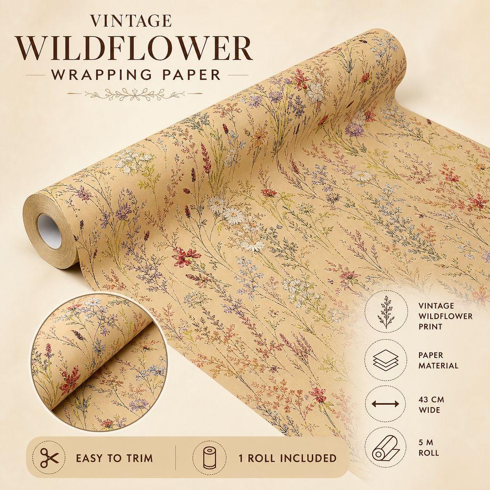 Vintage Wildflower Wrapping Paper Rustic Style Botanical Wrapping Paper Present Wrapping