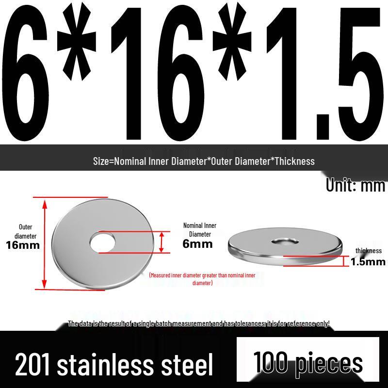 201 Stainless Steel Flat Washer Shim, GB97, Sizes M3 to M30