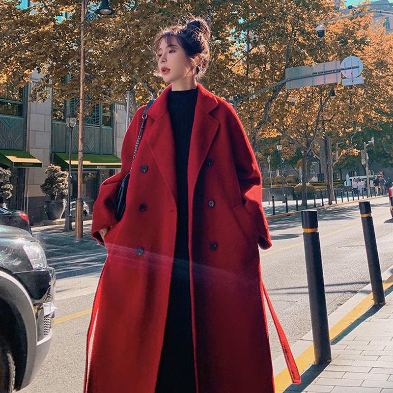 

Новое осенне-зимнее женское шерстяное пальто большого размера средней длины, тонкое и до колен, свободного кроя. 3XL recommends 170-95kg