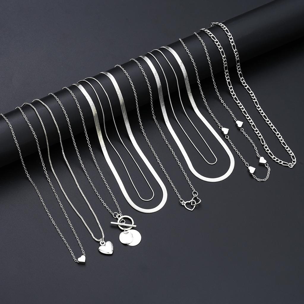 10Pcs/Set Women's Simple Stackable Pendant Necklaces Set Fashion Love Heart Multilayer Necklaces Female Party Jewelry Gifts 2026