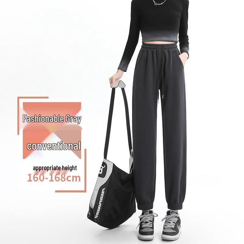 

Женские темно-серые маленького размера утягивающие спортивные штаны - Новые весна/осень 2025 повседневные свободные брюки с манжетами XL