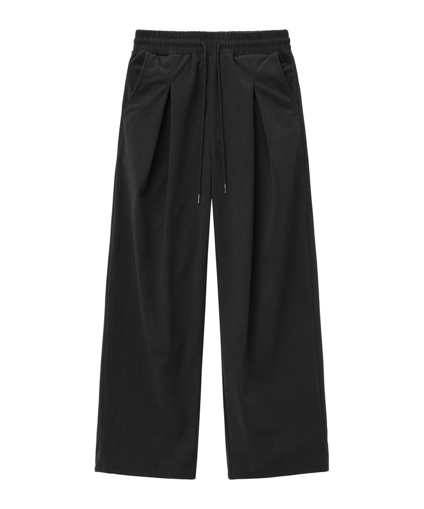 MOZMOZ Colorful Corduroy String Wide Pants Black