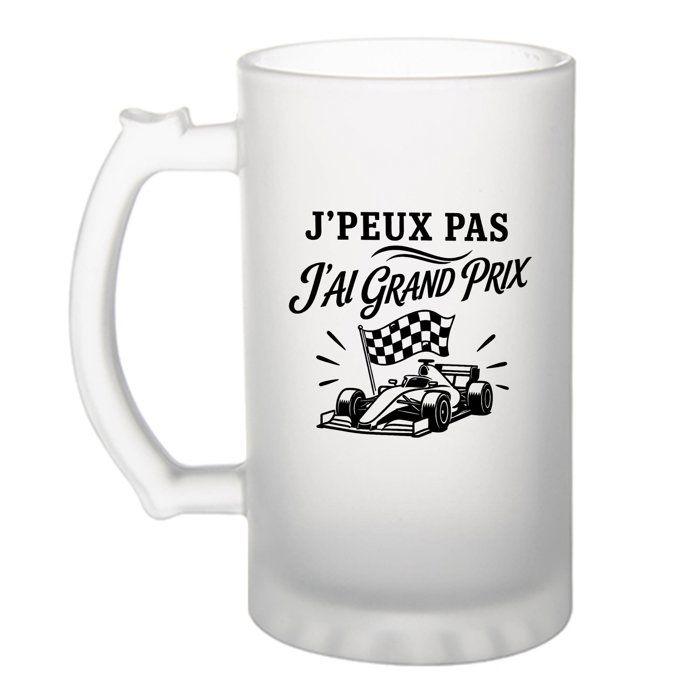 Chope à bière - PLANETEE - J'peux pas minimaliste - 470 ml - Verre trempé givré - Anse recto-verso