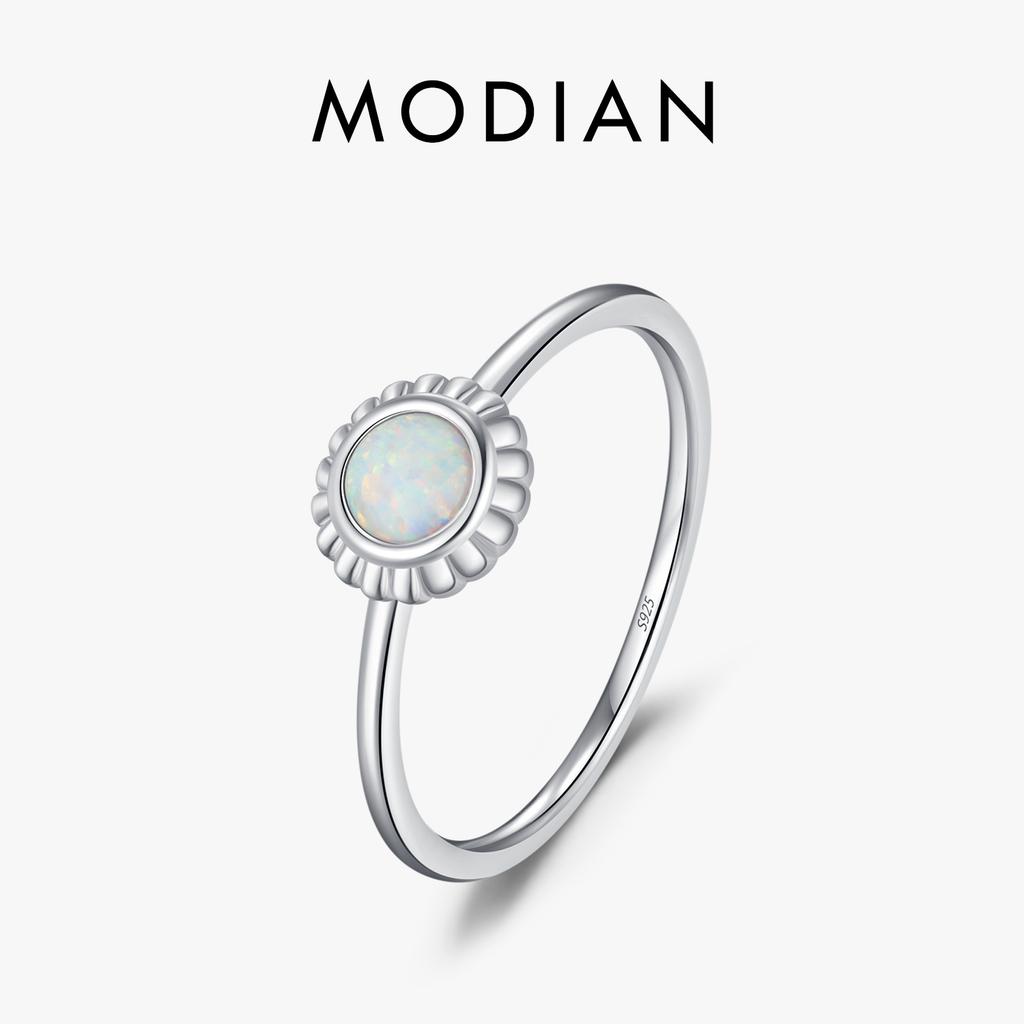 MODIAN 925 Silver Vintage Sunflower Delicate Opal Trendy Ring For Women White Gold Plated Stackable Fine Jewelry Gift