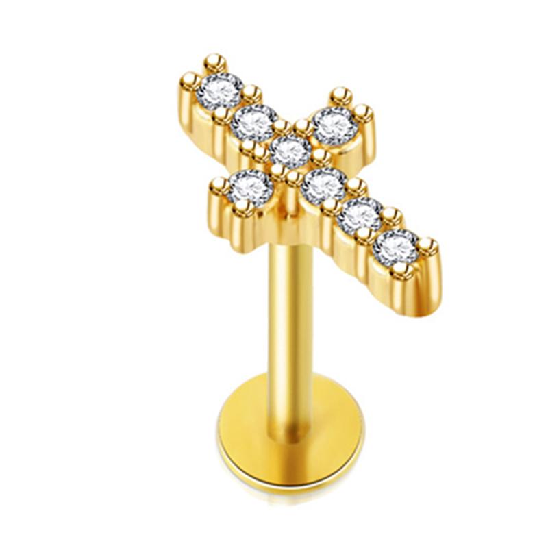 Crystal Flower Tragus Piercing Earring Flat 16G Cross Cartilage Piercing Stud Helix Jewelry Conch Rook Lobe Earring Labret Stud