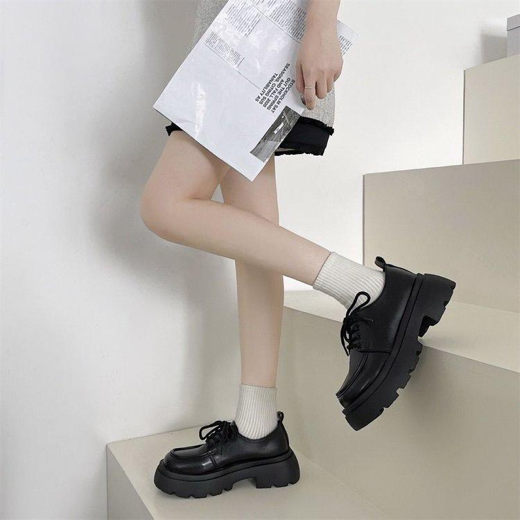 Black platform lace-up small leather shoes spring and summer students new retro British style Japanese jk shoes