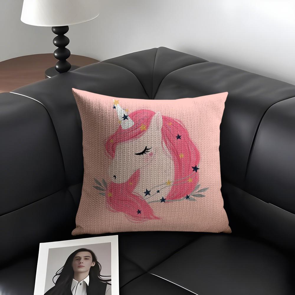 Unicorn Cute Cushion Cover Natural Linen Organic Fabric DoubleSided Printing Sofa Home Decor Gift Pillow Case