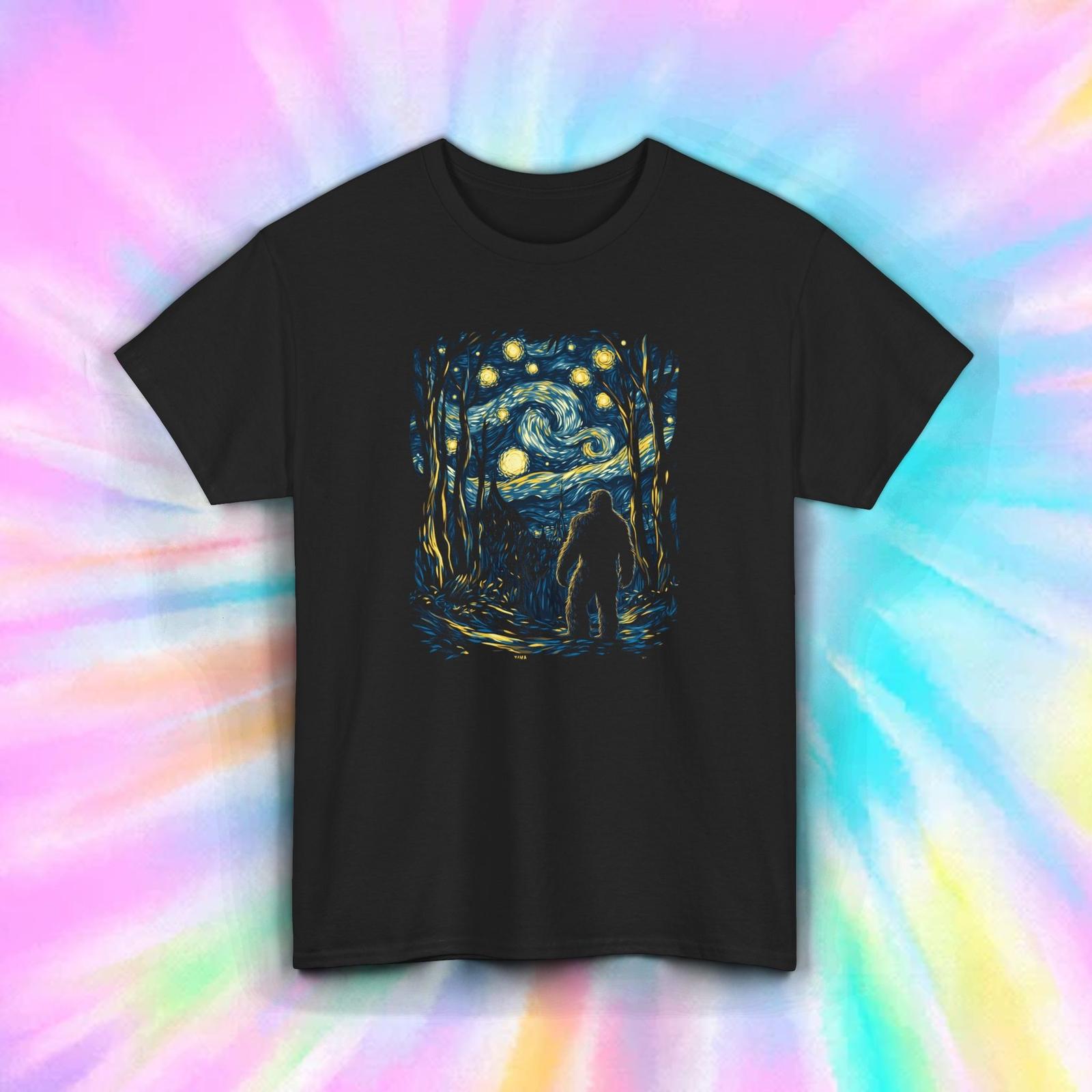 Sasquatch Bigfoot Starry Night Forest Hiking Trail Outdoors Shirt S-5XL S