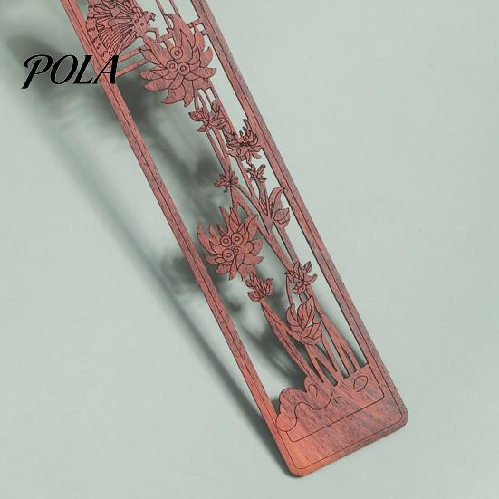 Plum Orchid Bamboo Chrysanthemum Rosewood Bookmark, Carved Classic Bookmark Traditional Chinese Style Wood Page Marker for Book Lovers Natural Luster
