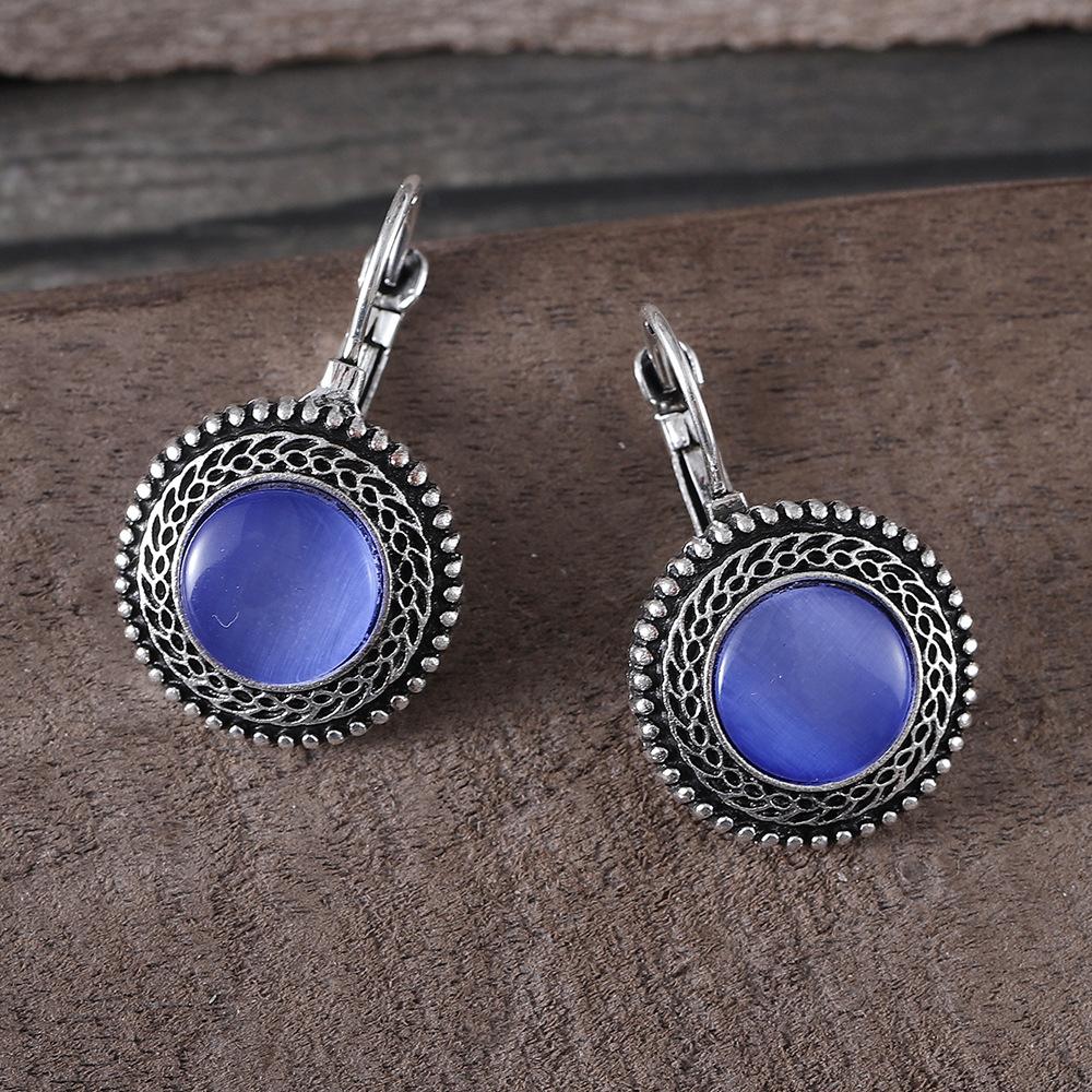 1 Pair Silver Plated Vintage Dangle Earrings Inlaid Gemstone Pick A Color U Prefer for Daily Outfits Party Accessories