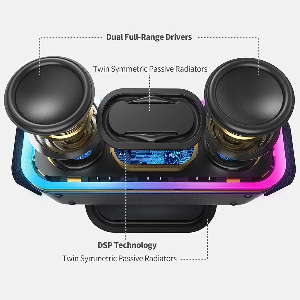 DOSS SoundBox Bluetooth Deep Compact Bluetooth Speaker Hours of Wireless Stereo Lighting IPX6 TF Card Suitable for Bathrooms and Pro+ Speaker, 24W,