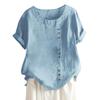 2024 Women's European & American Fashion Short Sleeve Casual Cotton Linen Top with Button Detail